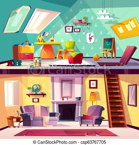 450x470 vector interior of playroom and living room vector cross section - Playroom Drawing