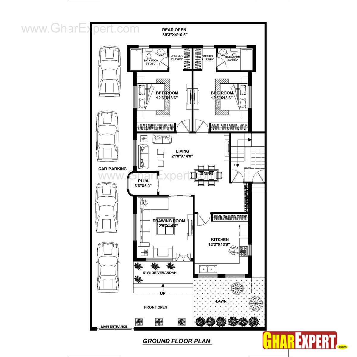 1200x1200 House Plan For Feet - Plot Drawing