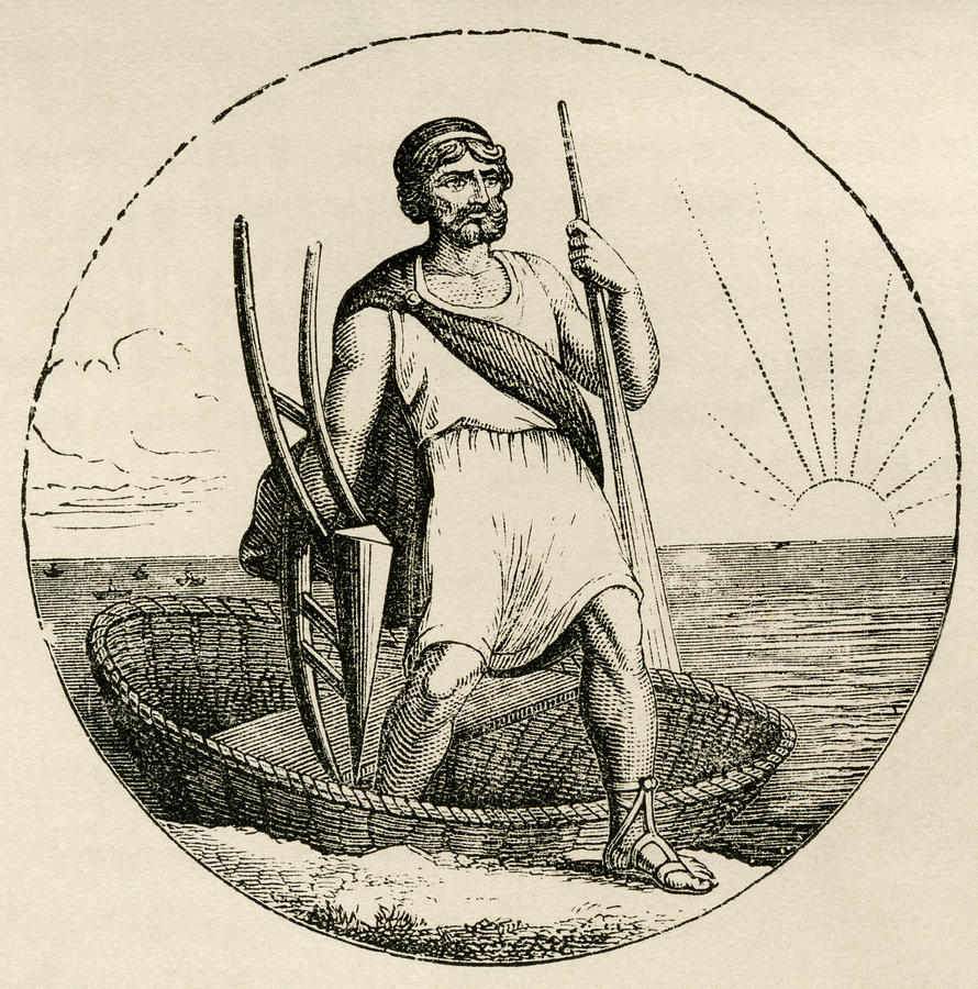 890x900 Ancient Briton With Coracle And Plow Drawing - Plow Drawing