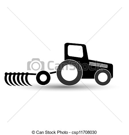 450x470 Black Tractor With A Plow On A White Background Vectors - Plow Drawing
