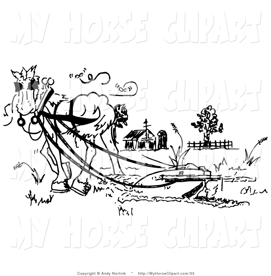 1024x1044 Clip Art Of A Black And White Drawing Of A Horse Pulling A Plow - Plow Drawing