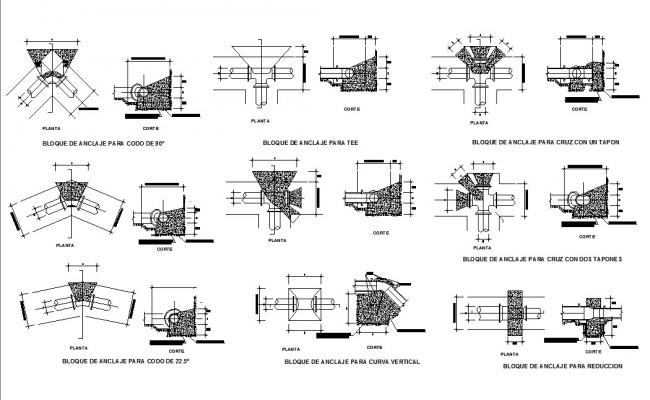 650x400 multiple anchor blocks for tee with plug cad drawing details dwg - Plug Drawing