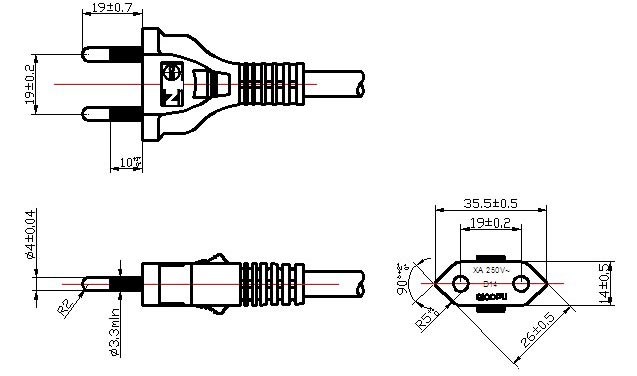 637x376 pin brazilian nbr non ground plug power cord - Plug Drawing