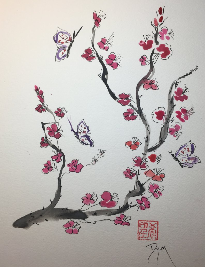 794x1034 plum blossom watercolor chinese brush painting etsy - Plum Blossom Drawing