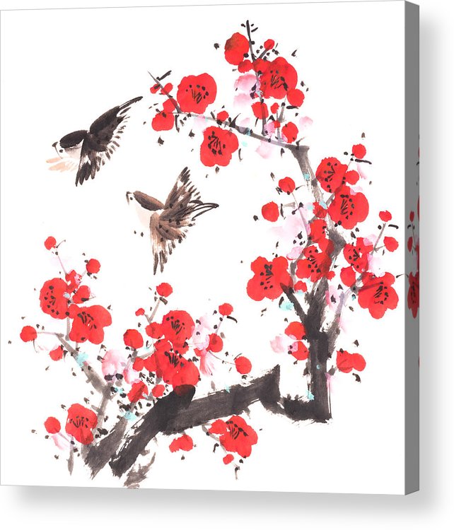 642x750 traditional chinese painting spring plum blossom and birds acrylic - Plum Blossom Drawing