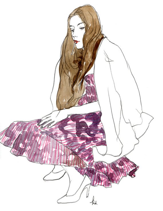 570x737 amy drawing of woman in plum pattern dress digital etsy - Plum Drawing
