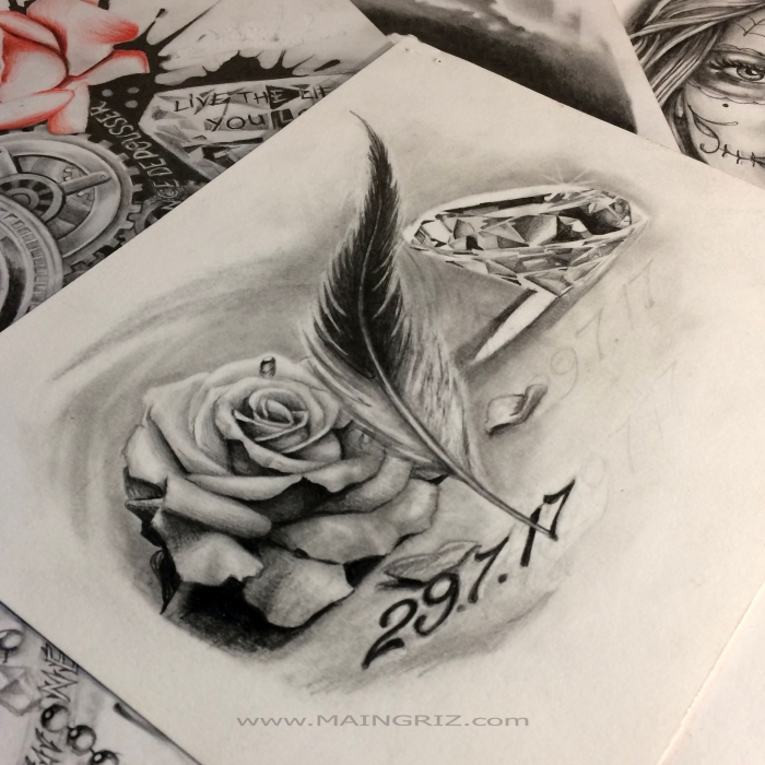 700x700 plume, rose et diamant maingriz - Plume Drawing