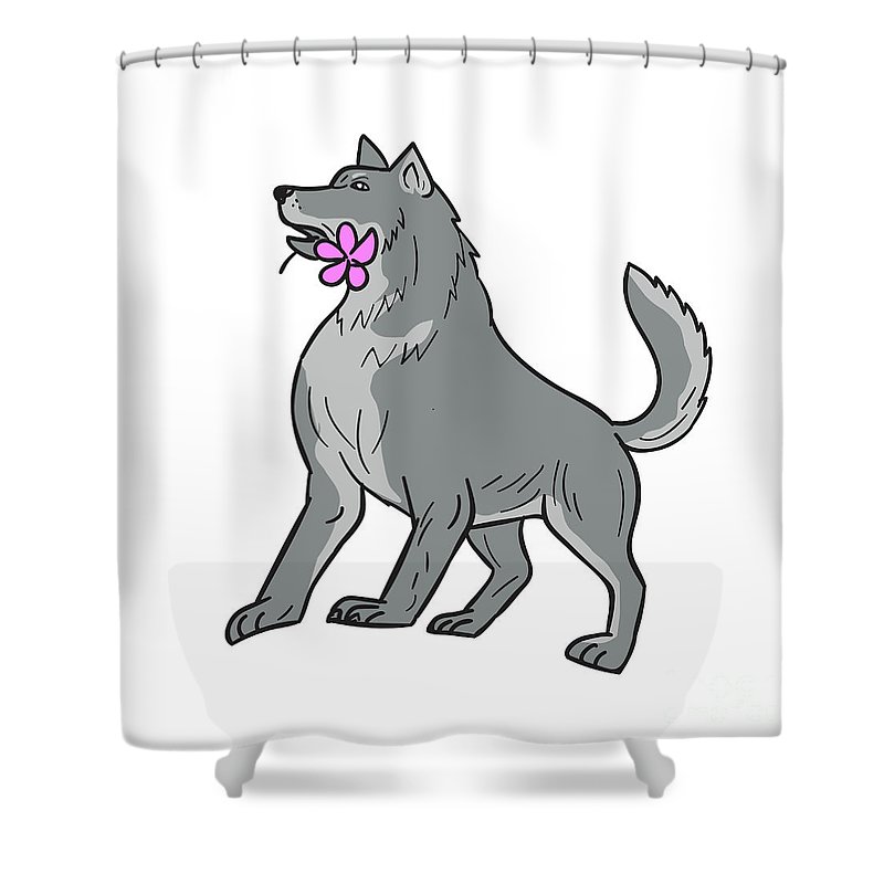 800x800 timber wolf holding plumeria flower drawing shower curtain - Plumeria Flower Drawing