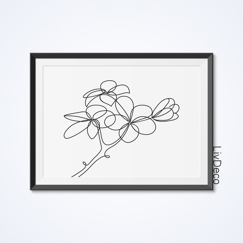 794x794 Plumeria Flower Printable Wall Decor One Line Drawing Print Etsy - Plumeria Line Drawing