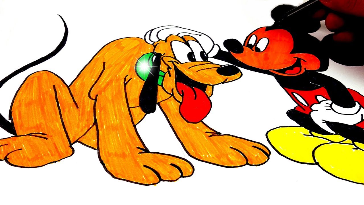 1280x720 learn how to draw and color mickey mouse and pluto cartoon - Pluto Cartoon Drawing