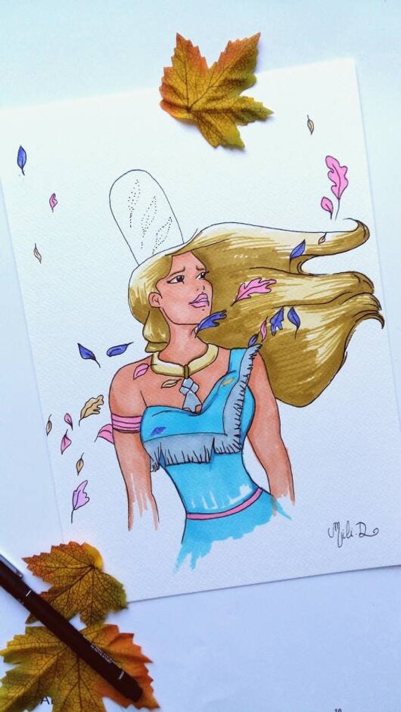 570x1012 drawing princess pocahontas love of princess autumn etsy - Pocahontas Drawing