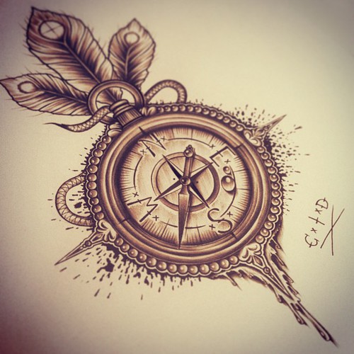 500x500 Beautiful Compass Drawingtattoo Uploaded - Pocket Compass Drawing