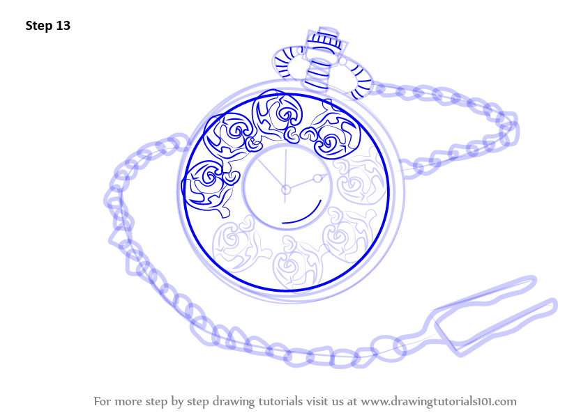 843x596 Learn How To Draw A Pocket Watch - Pocket Watch Drawing