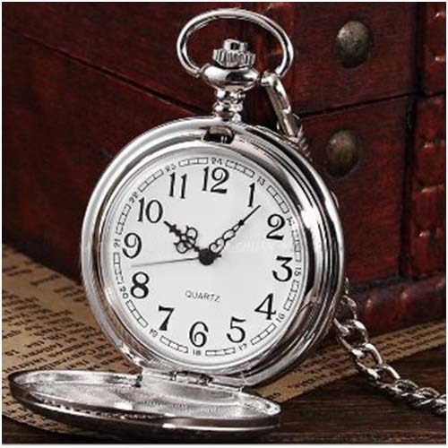 500x500 quartz pocket watch, analog, silver case, with flower drawing - Pocket Watch Drawing
