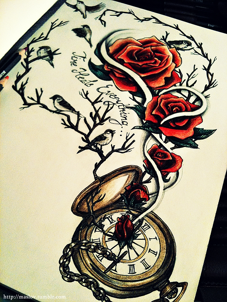 750x1000 Its A Pocket Watch With Roses Coming Out Of It - Pocket Watch Drawing Tumblr