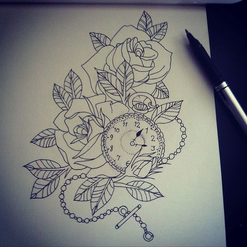 500x500 Tattoo's For Gt Pocket Watch And Rose Tattoo Tumblr Tattoo Ideas - Pocket Watch Drawing Tumblr