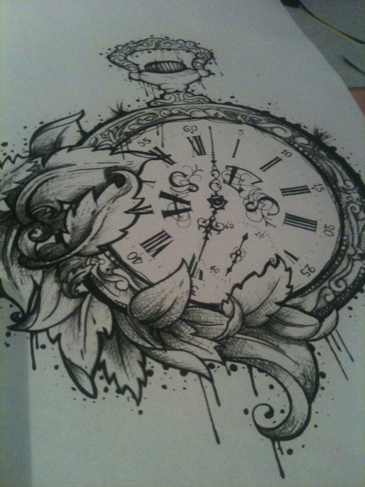 736x981 Amazing Flower And Pocket Watch Tattoo Design - Pocket Watch Drawing Tumblr