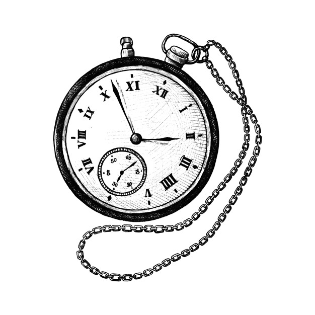 626x626 Hand Drawn Retro Pocket Watch Vector Free Download - Pocket Watch Line Drawing