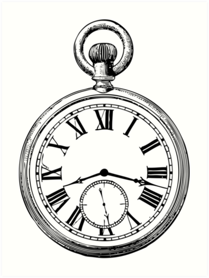 413x549 Pocket Watch Art Prints - Pocket Watch Line Drawing