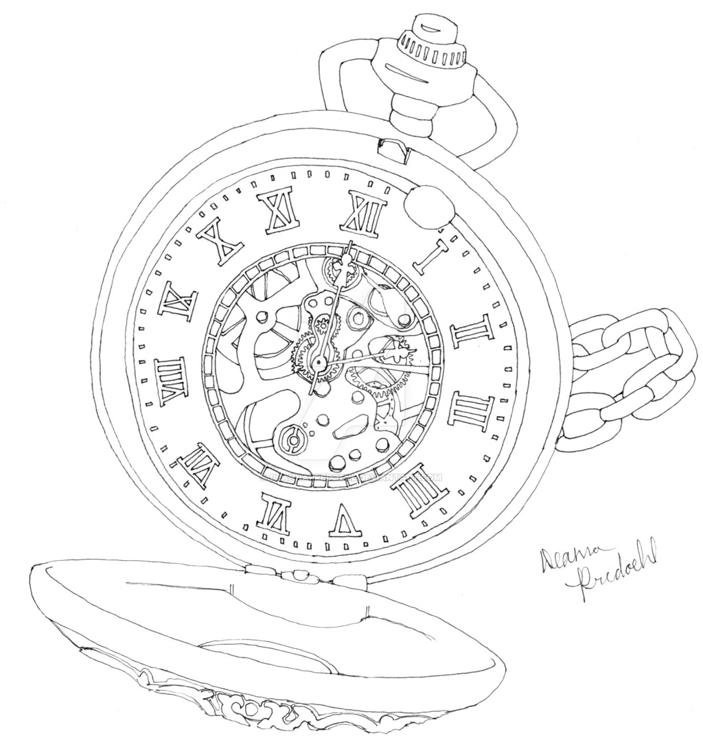 Pocket Watch - Pocket Watch Line Drawing. 