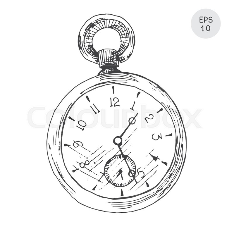800x800 Pocket Watch In Retro Style Isolated Stock Vector Colourbox - Pocket Watch Line Drawing