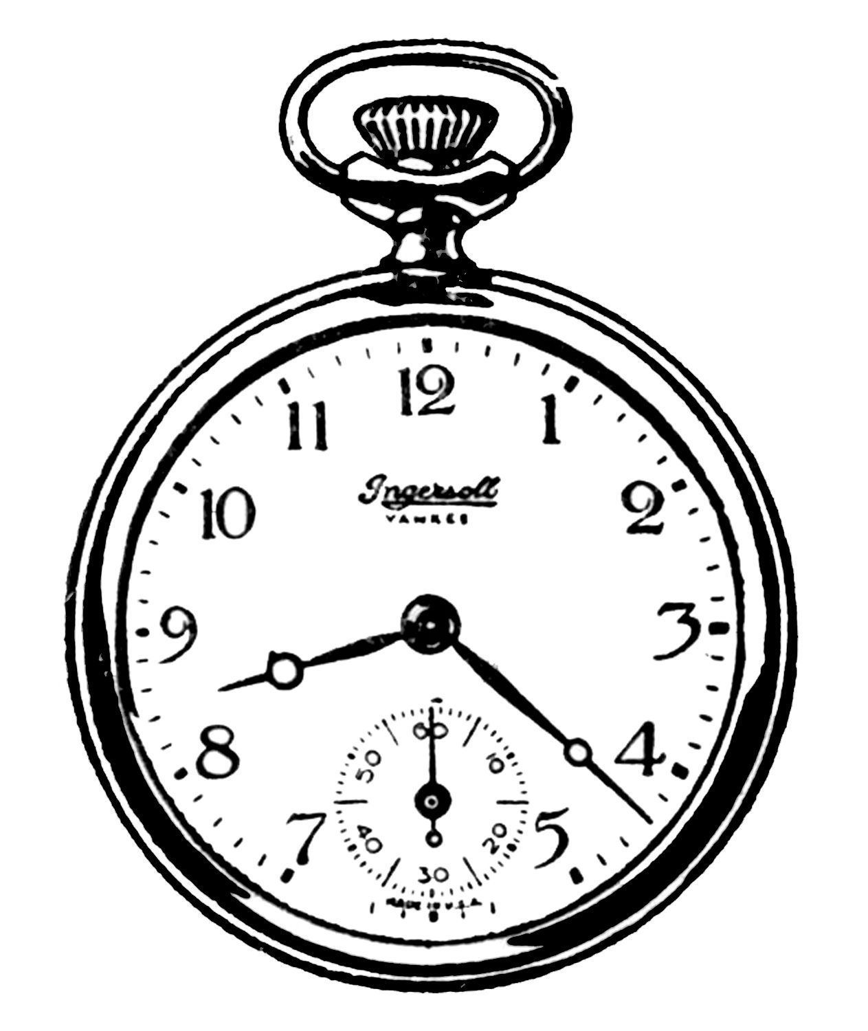 1263x1500 Vintage Clip Art - Pocket Watch Line Drawing