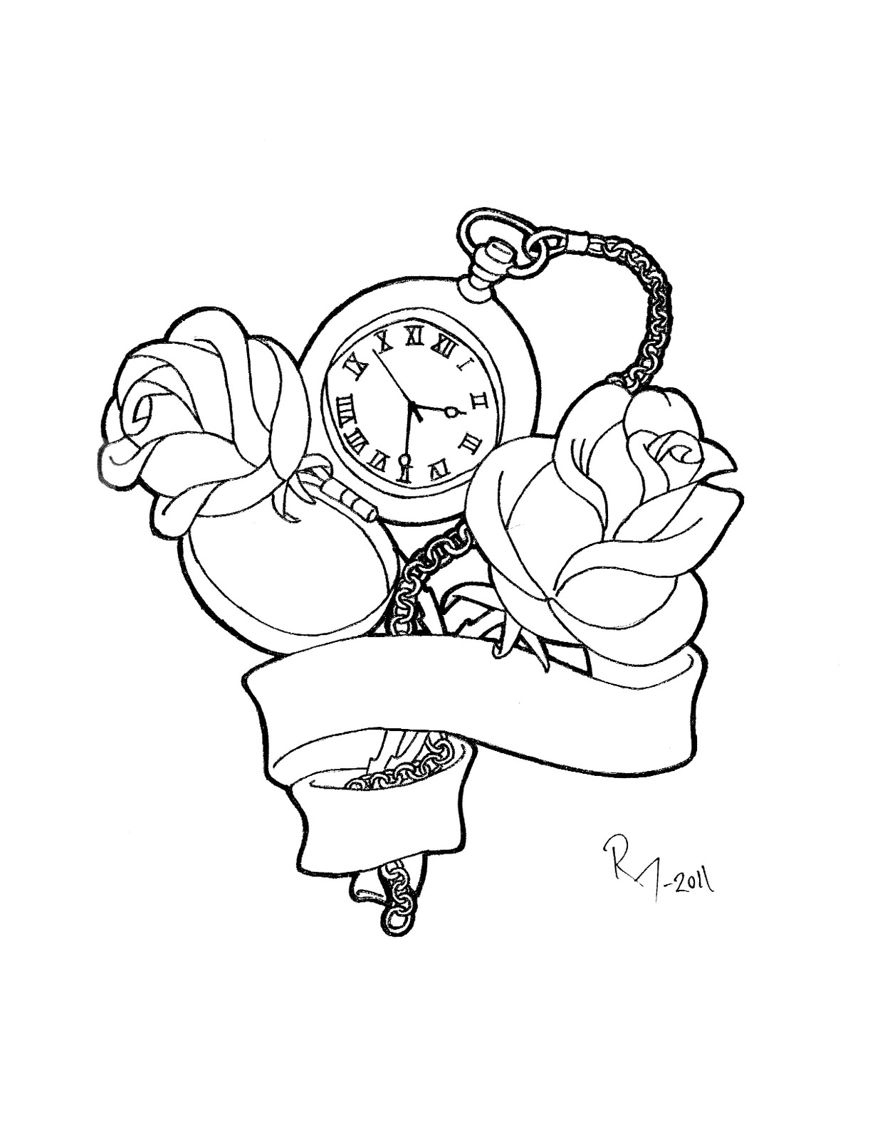 1236x1600 Drawn Pocket Watch Open Drawing - Pocket Watch With Roses Drawing