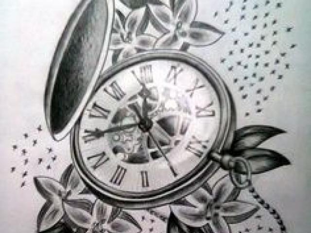 640x480 Drawn Pocket Watch Rose - Pocket Watch With Roses Drawing