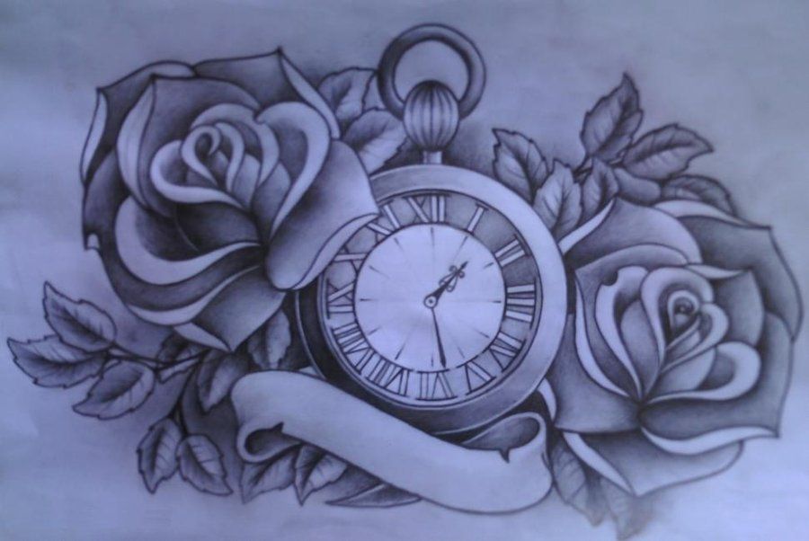 900x602 Watch - Pocket Watch With Roses Drawing