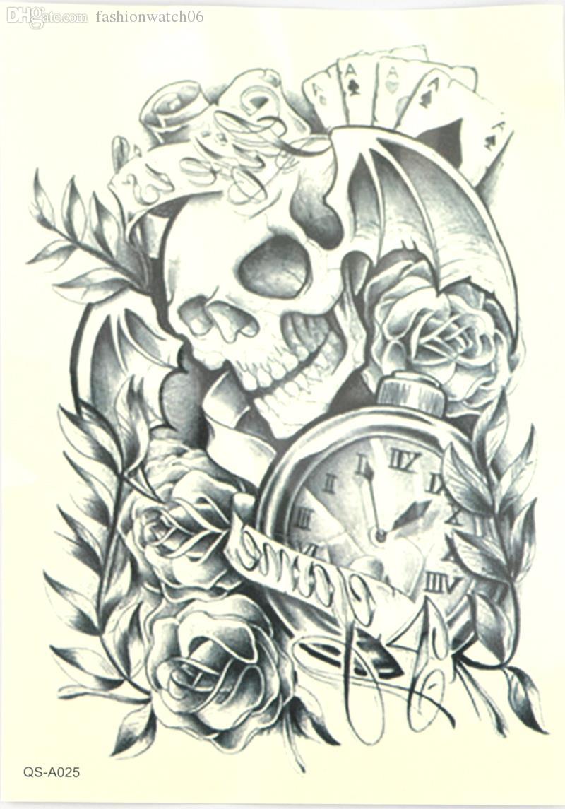 800x1145 wholesale death skull pocket watch rose pattern shoulder temporary - Pocket Watch With Roses Drawing
