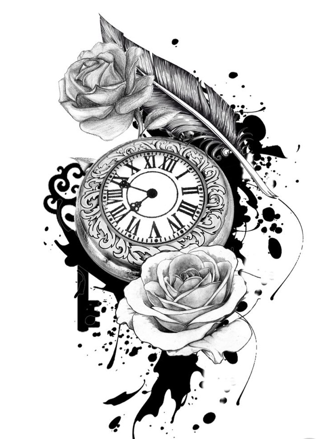 Pocket Watch With Roses Drawing at PaintingValley.com | Explore ...