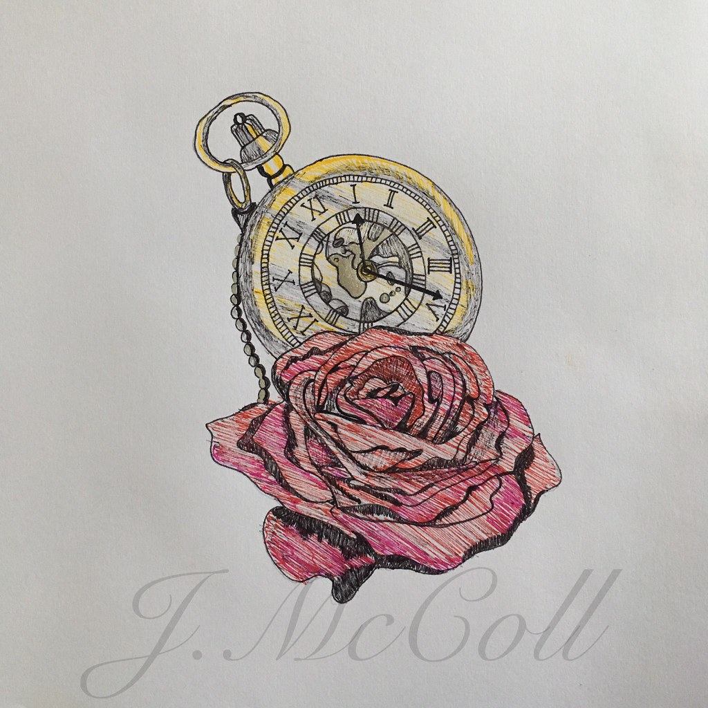 1024x1024 Pocketwatch - Pocket Watch With Roses Drawing