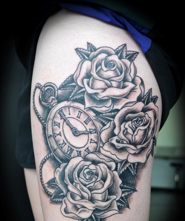 600x718 stunning antique pocket watch tattoos for your next ink - Pocket Watch With Roses Drawing