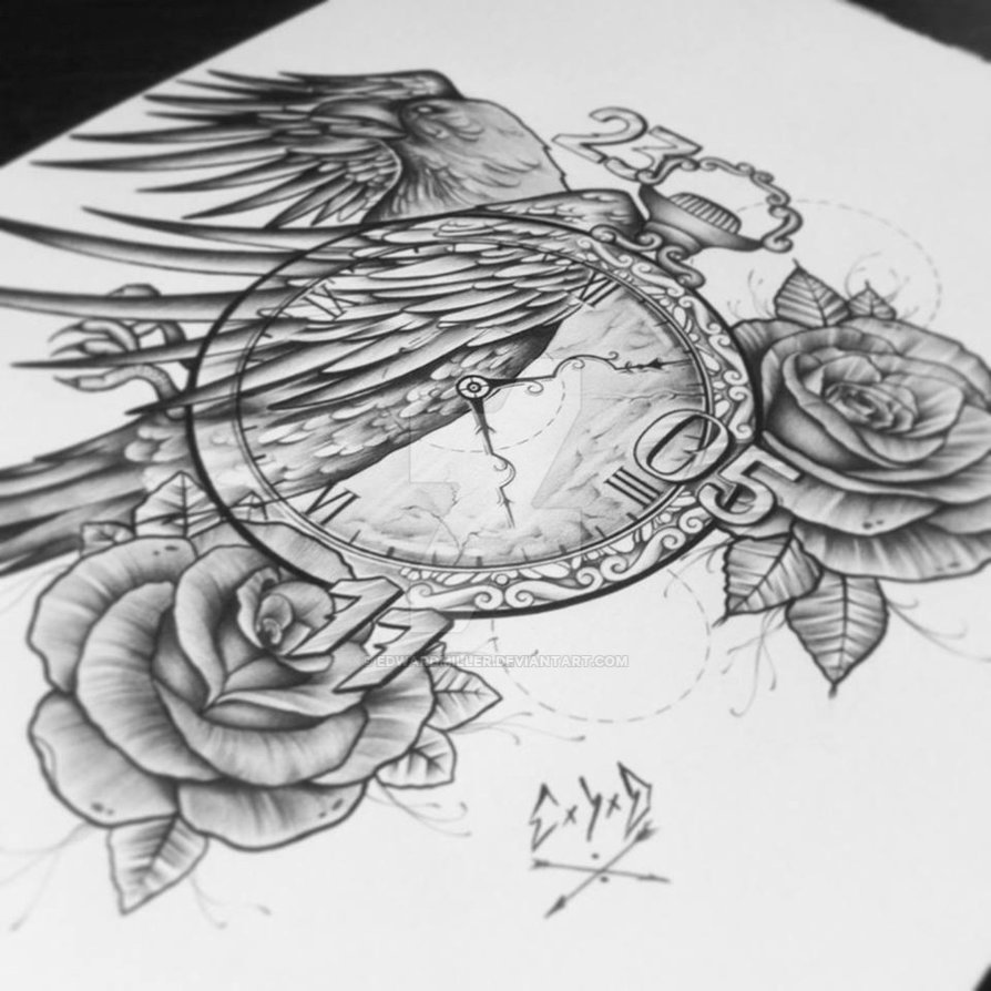 894x894 c x i x d pocket watch, crow, roses - Pocket Watch With Roses Drawing