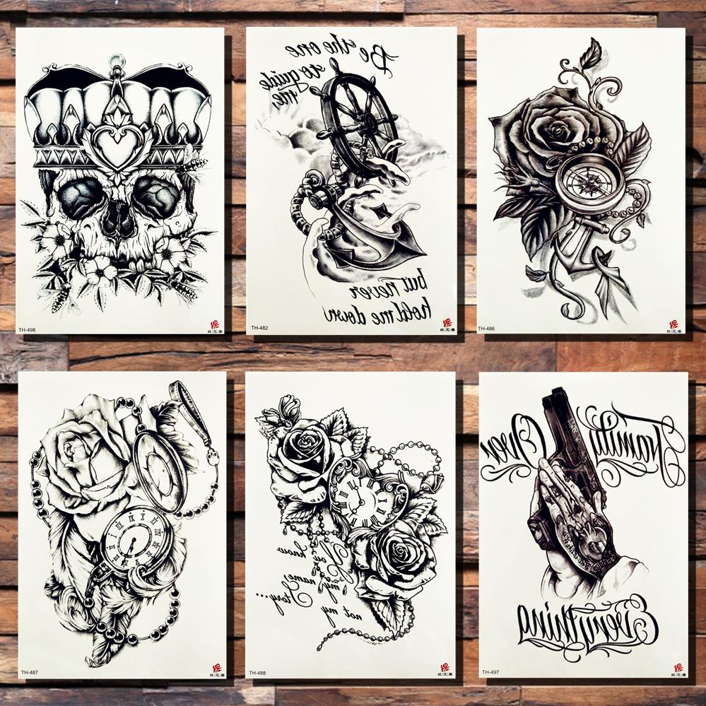 999x999 Crown Skull Anchor Flower Temporary Tattoo Sticker Rose Pirate - Pocket Watch With Roses Drawing