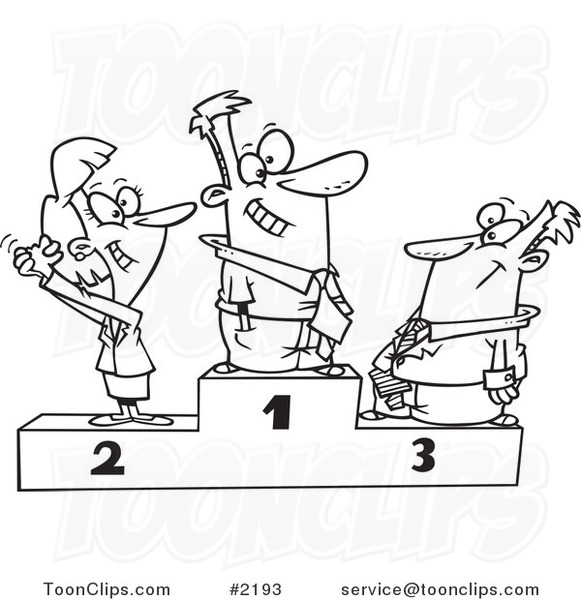 581x600 cartoon black and white line drawing of a podium of first, second - Podium Drawing