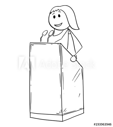 446x500 cartoon stick man drawing conceptual illustration of businesswoman - Podium Drawing