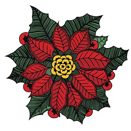 425x425 green red christmas holiday poinsettia drawing vinyl - Poinsettia Drawing