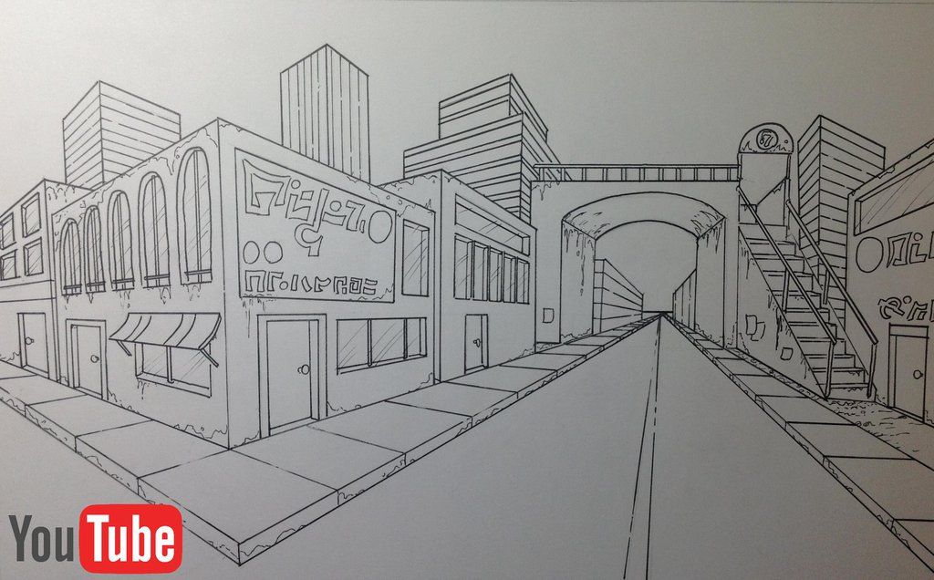 1024x636 Two Point Perspective Cityscape - Point Drawing