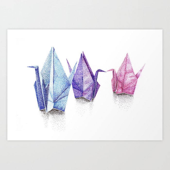 700x700 paper cranes pointillism drawing art print - Pointillism Drawing