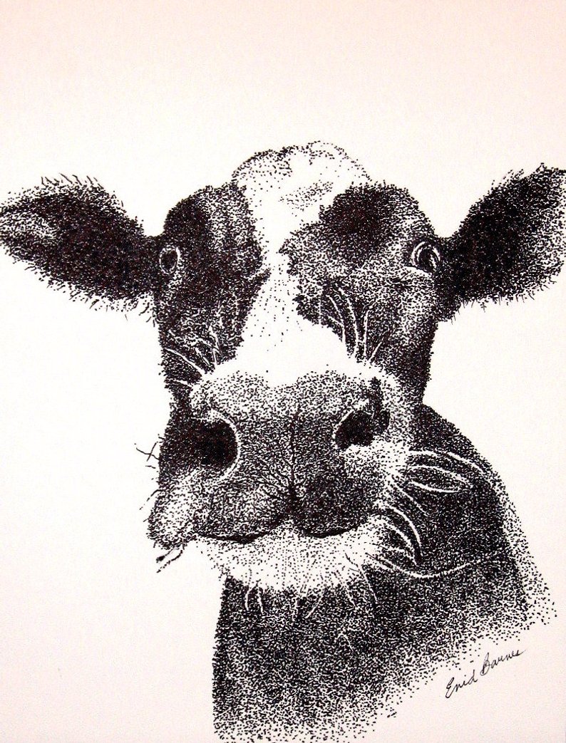 794x1043 cow original pen and ink pointillism drawing etsy - Pointillism Drawing