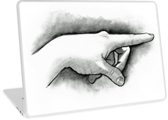 558x400 hand with pointing finger, pencil and charcoal drawing laptop - Pointing Finger Drawing