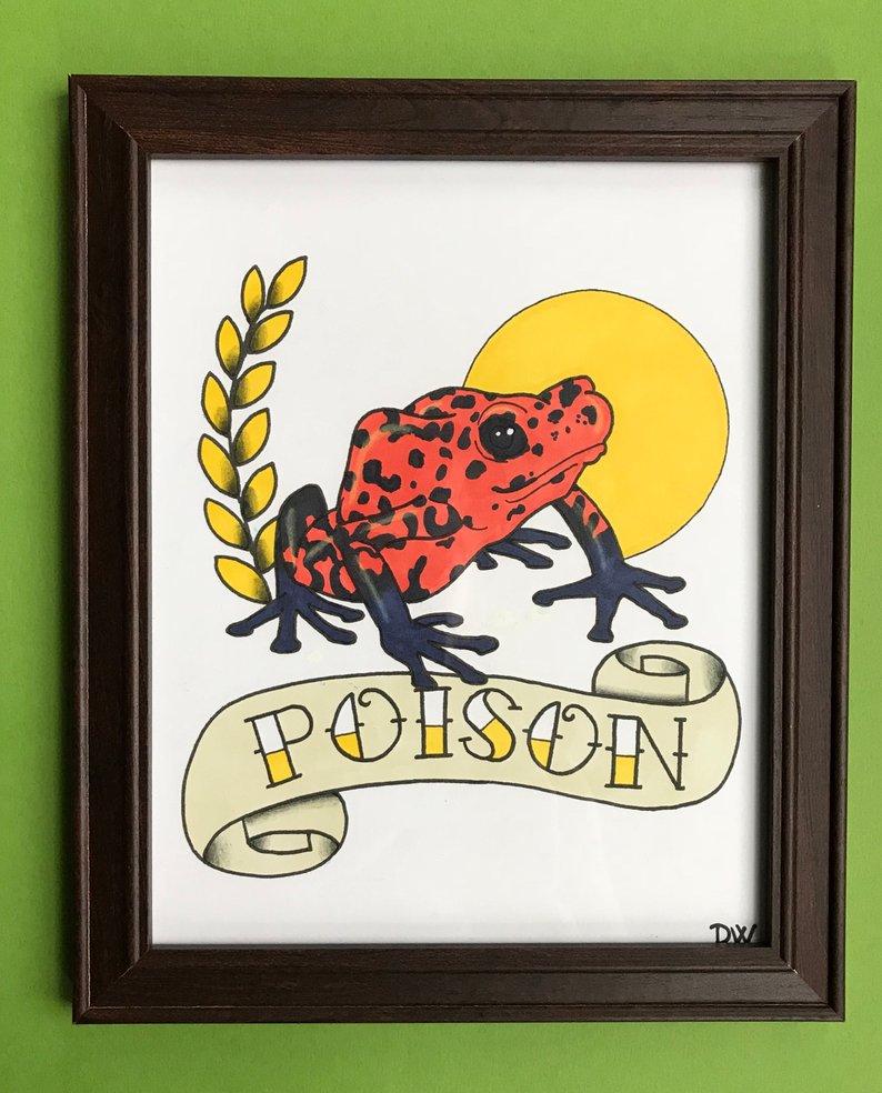 794x984 Dart Frog Poison Traditional Tattoo Flash Amphibian Drawing Etsy - Poison Dart Frog Drawing