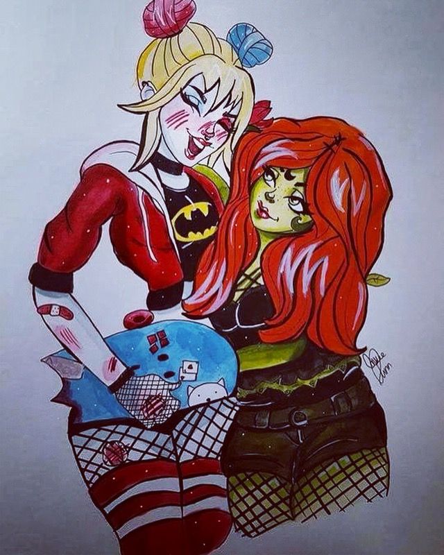 640x800 harley quinn poison ivy drawing art batman universe harley - Poison Ivy Drawing