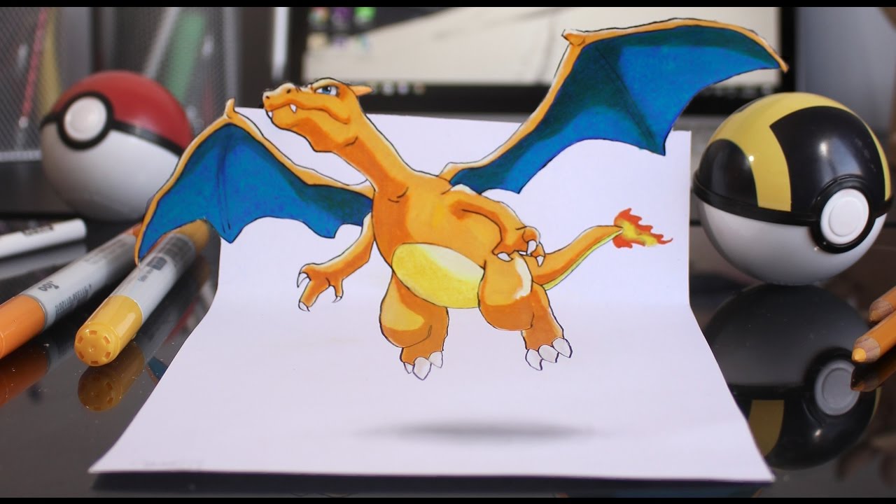 1280x720 Drawing Charizard - Pokemon 3d Drawing