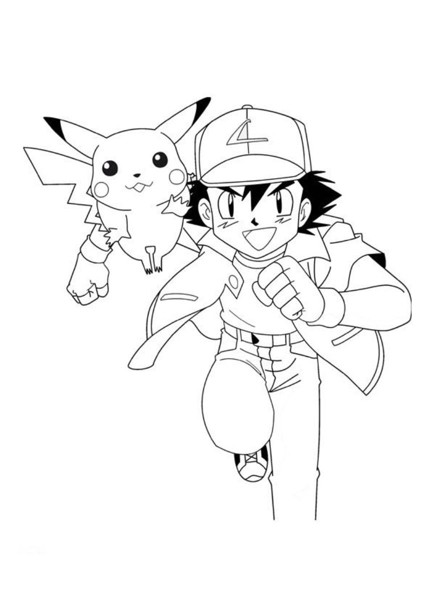 863x1221 pokemon ash and pikachu coloring pages cartoon coloring pages - Pokemon Ash Drawing