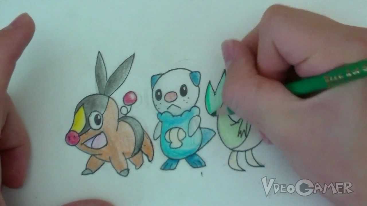 1280x720 how to draw oshawott, snivy, tepig - Pokemon Black And White Drawing