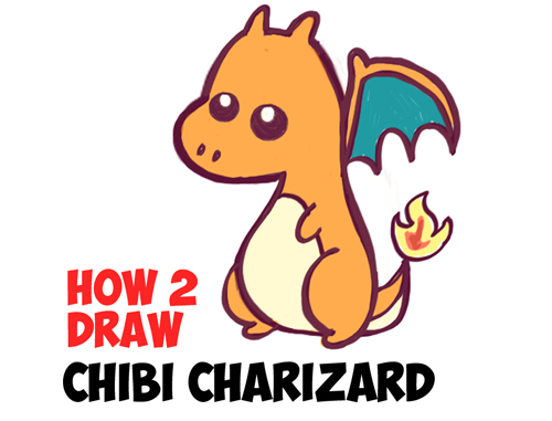 500x381 How To Draw A Cute Baby Chibi Charizard From Pokemon In Easy Steps - Pokemon Charizard Drawing