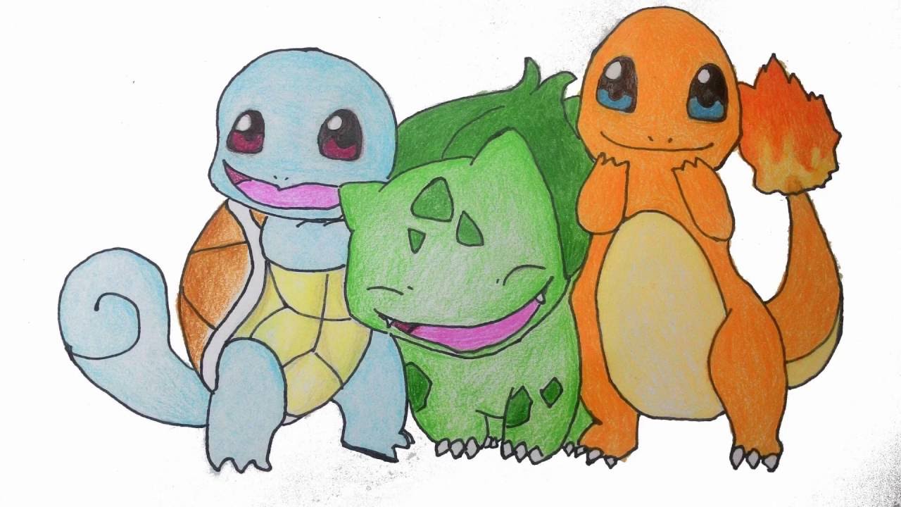 1280x720 Pokemon Drawing And Coloring Squirtle + Bulbasaur + Charmander - Pokemon Charmander Drawing