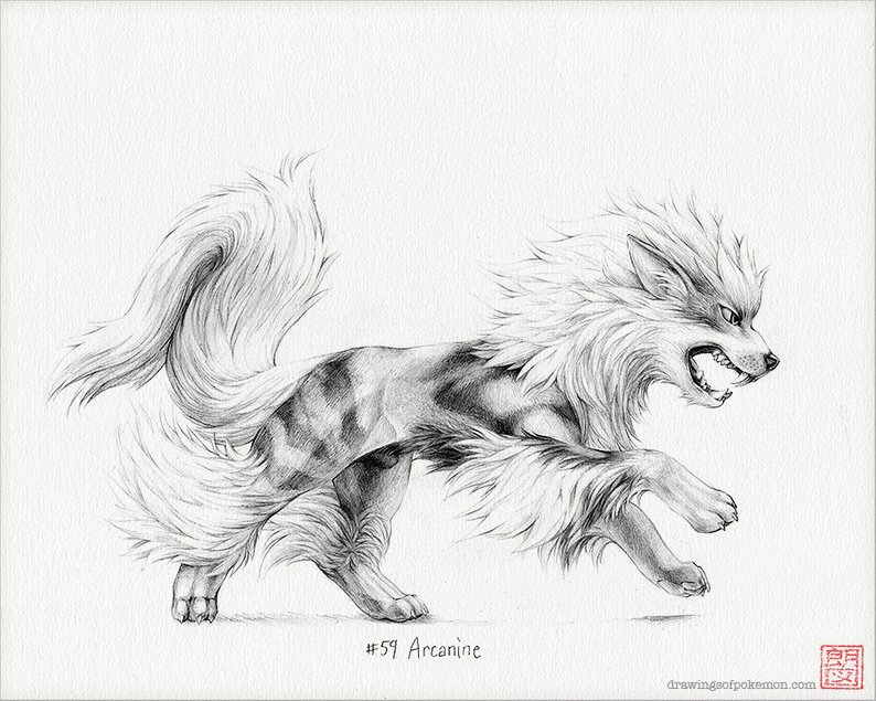 794x635 Arcanine X Print Pokemon Drawing Art Artwork Etsy - Pokemon Drawing